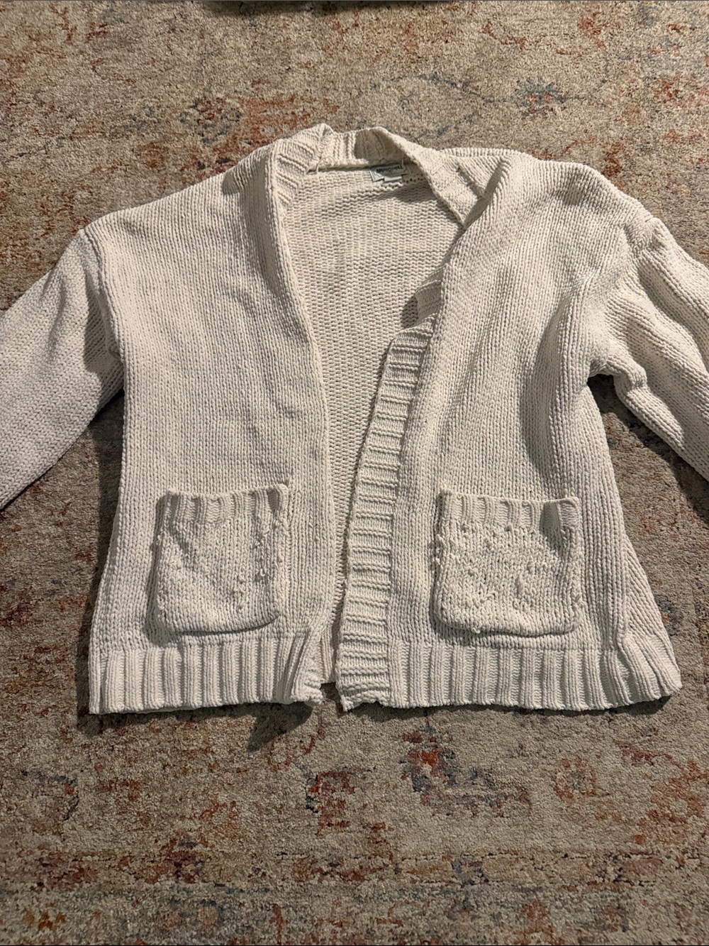 American Eagle Outfitters Cream Open-Front Knit Cardigan